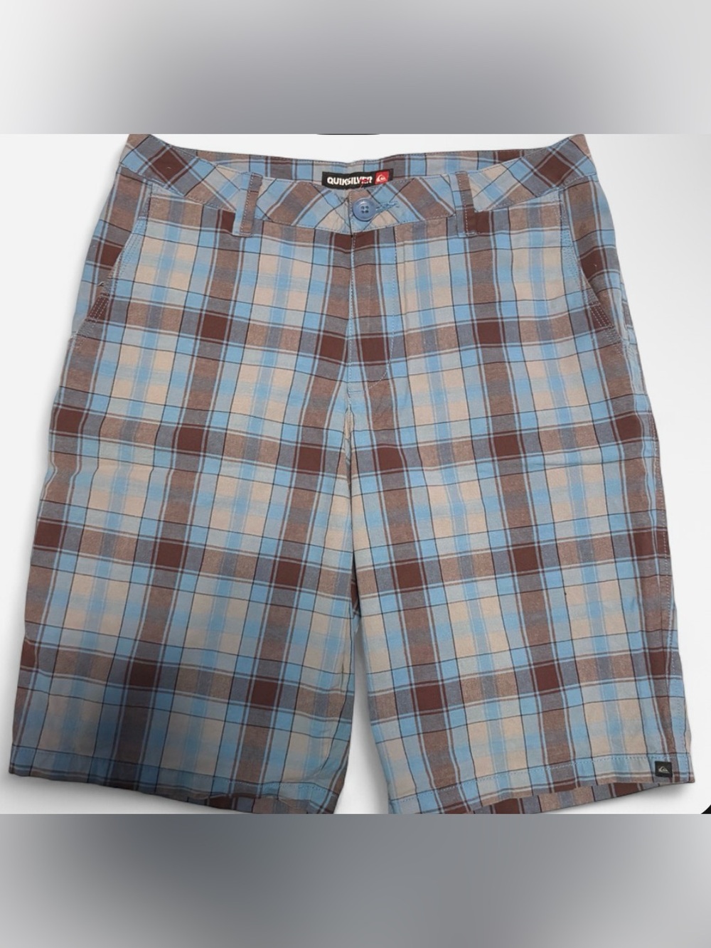 STYLUS Blue and Brown Plaid Men's Flat Front Shorts